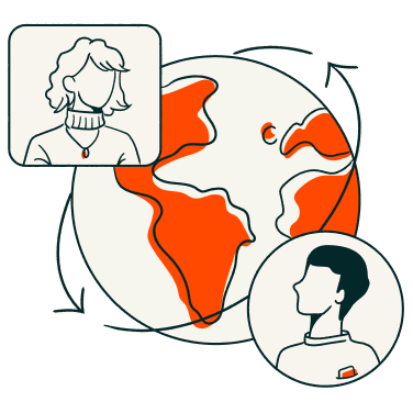 Illustration of two people and a globe Illustration of two people and a globe