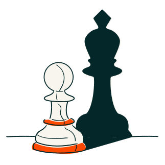 Illustration of a pawn chess piece with the shadow of a king