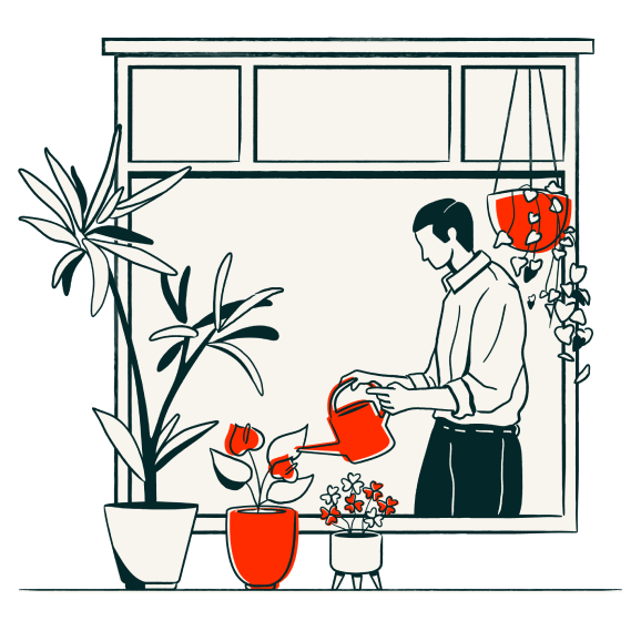 Illustration of a person watering plants